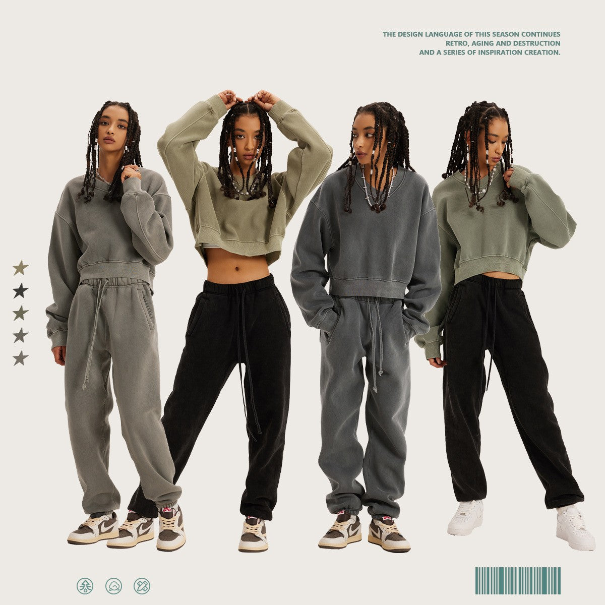 Vintage Fleece V-Neck Cropped Hoodie