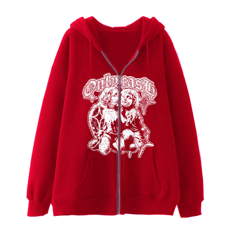 Women's Angel Wings Zip-Up Casual Streetwear Hoodie