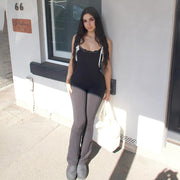 Lace-Trim Bow Jumpsuit Casual Flared Romper