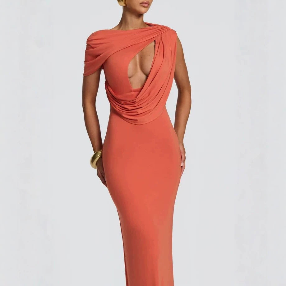 Women's Solid-color Sexy Hollowed-out Ruched Dress