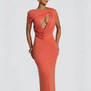 Amazon Cross-border Womens Solid-color Sexy Evening Dress