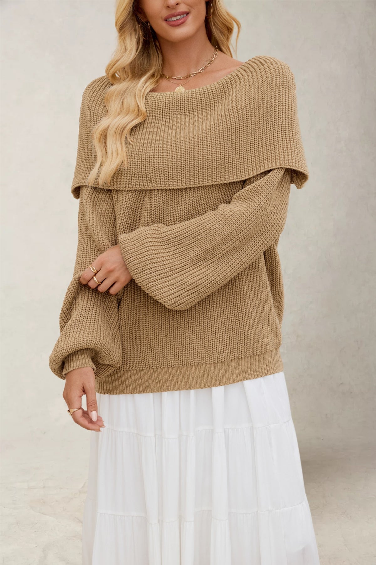 Women's Loose Knit Sweater with Boat Neck