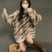 Loose Pullover Zebra Striped Sweater Round Neck Niche Women