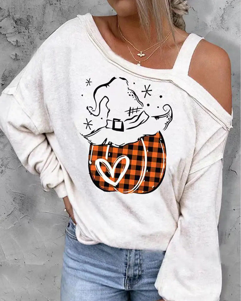 Halloween Christmas Pumpkin Printed Thin Sweater For Women