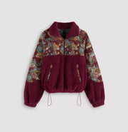 Floral Cat Tie Hoodie for Women - Turn-down Collar Zipper Hoodie