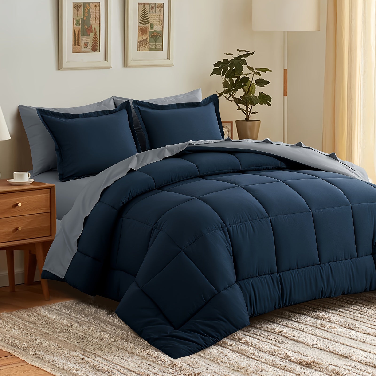 7pcs Ultra-Soft Bed In A Bag, Down Alternative Bedding Sets With All Season Quilted Comforter, Flat Sheet, Fitted Sheet, Pillowcases -Gifts For The Family And Friends