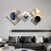 [Modern Wall Clock] 3pcs Modern Geometric Wall Clock | Large Decorative Clocks Set with Silent Movement, Light Luxury Metal Frame Creative Wall Decor for Living Room Home Office