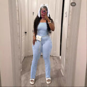 Womens Fashion Solid-color Ribbed-pocket Bodycon Jumpsuit