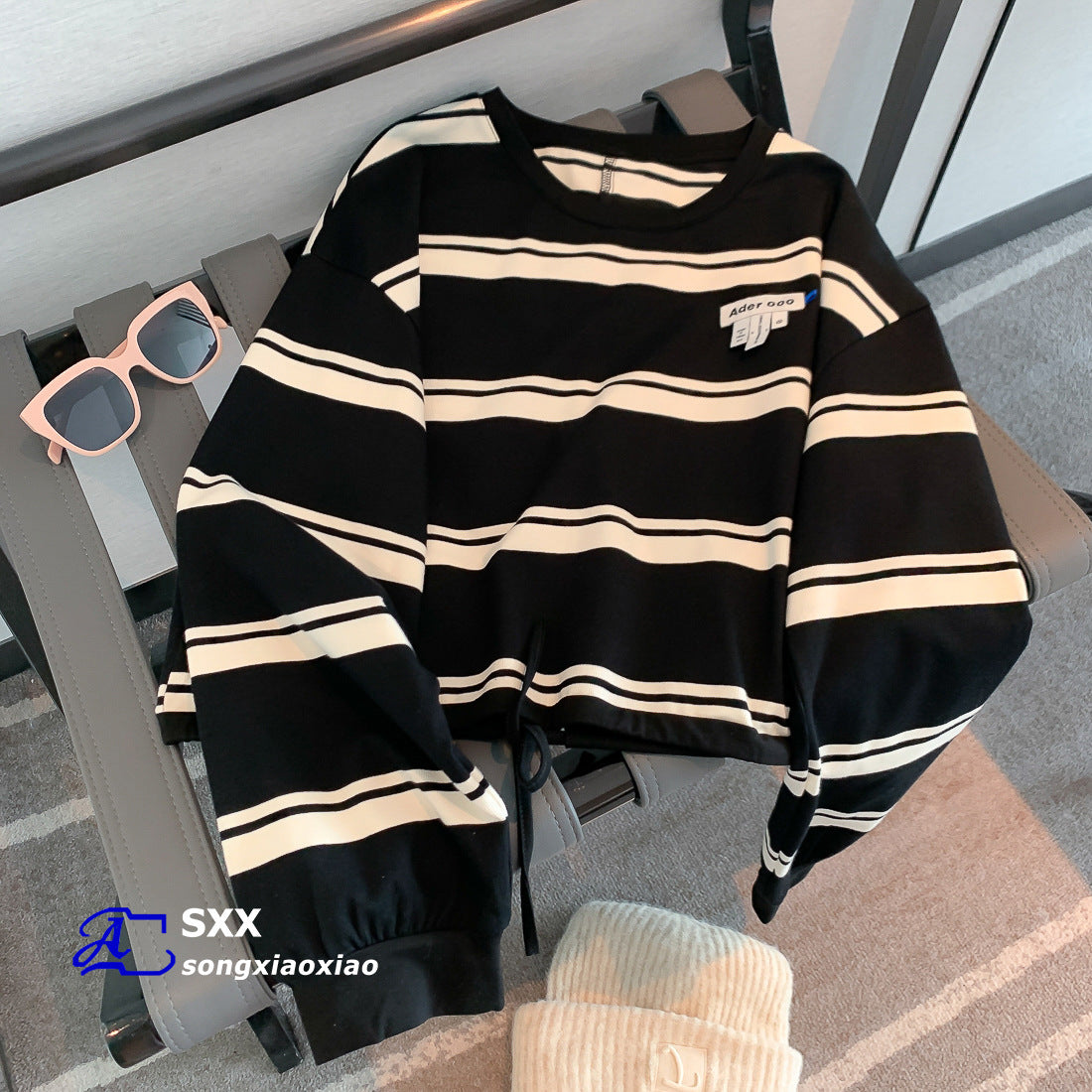 Women's Loose Striped Long Sleeve Casual Pullover Top