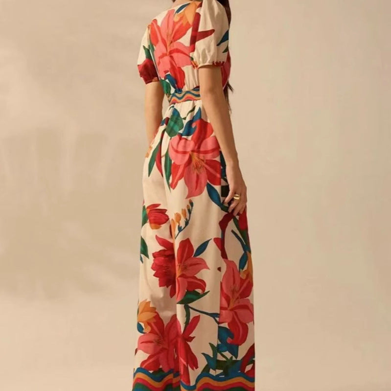 Women's Floral V-Neck Wide-Leg Jumpsuit