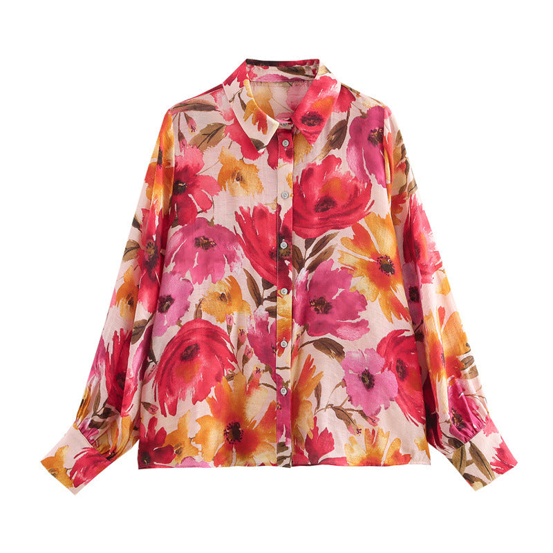 Fashion Street Hipster Lapel Flower Print Shirt