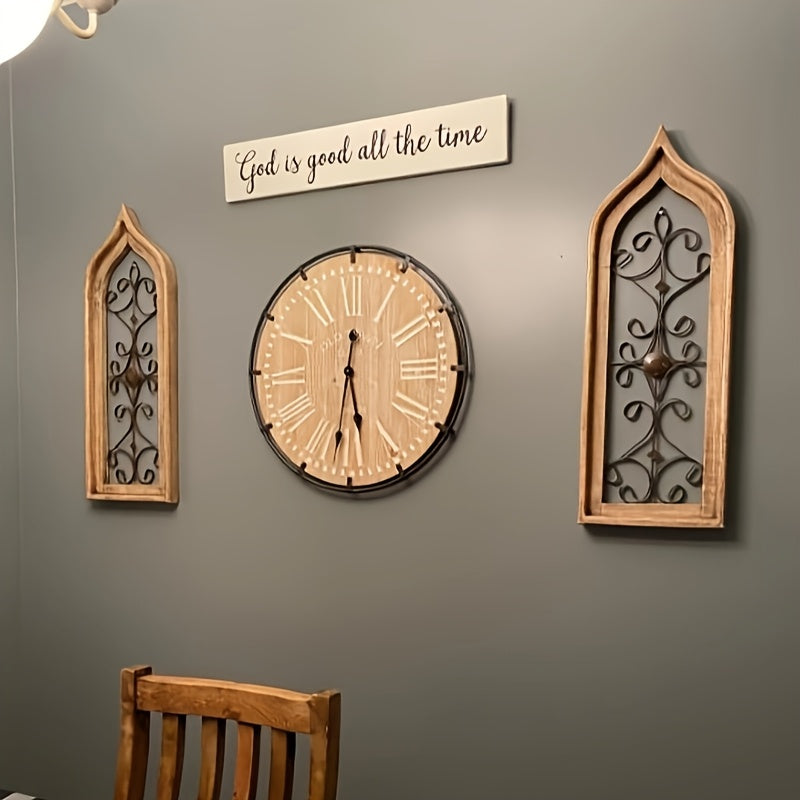 24" Rustic Farmhouse Wall Clock with Metal Frame, Silent Battery-Operated, Engraved Wooden Numerals, Decorative Timepiece for Kitchen, Bedroom, Living Room, or Fireplace Mantel, Home Decor Clock|Rustic Decor Piece|Wooden Clock, Best for Christmas