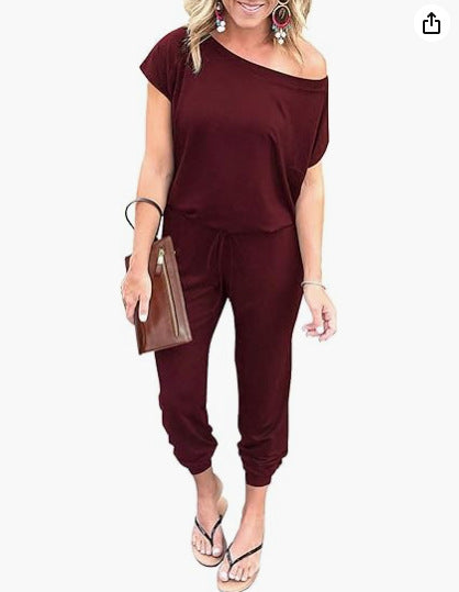 Chic Slant Shoulder Pocket Women's Jumpsuit