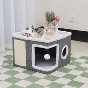 Luxurious Multi-layer Cat House, Cat House With 2-tier Bed, Toy Tunnel, Foldable Scratching Post, And Comfortable Mat- Cozy Indoor Cat Cube Bed With Plush Hanging Ball, Nylon Frame, Canvas Material...