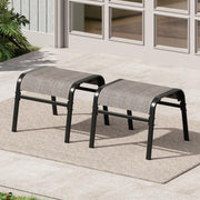 Set of 2 Outdoor Ottomans, Comfort Footstool with Metal Frame, Stackable Oversized Foot Rest for Patio, Garden & Pool, Outside Furniture, Heavy Duty Supportive Leg Rest for Deck, Backyard(Only Ottomans)