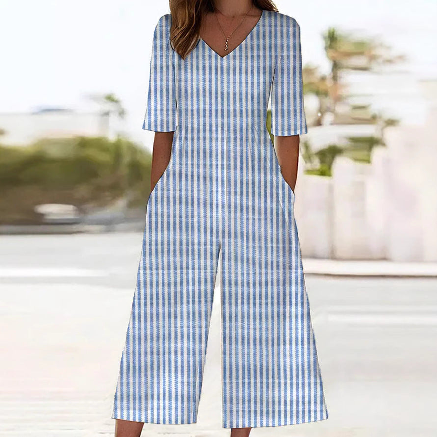 Womens Plus-Size Elegant Printed Sleeveless Jumpsuit