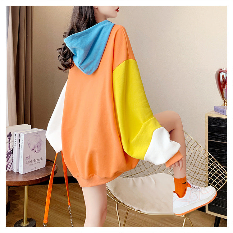 Cozy Color-Block Hooded Sweater for Women