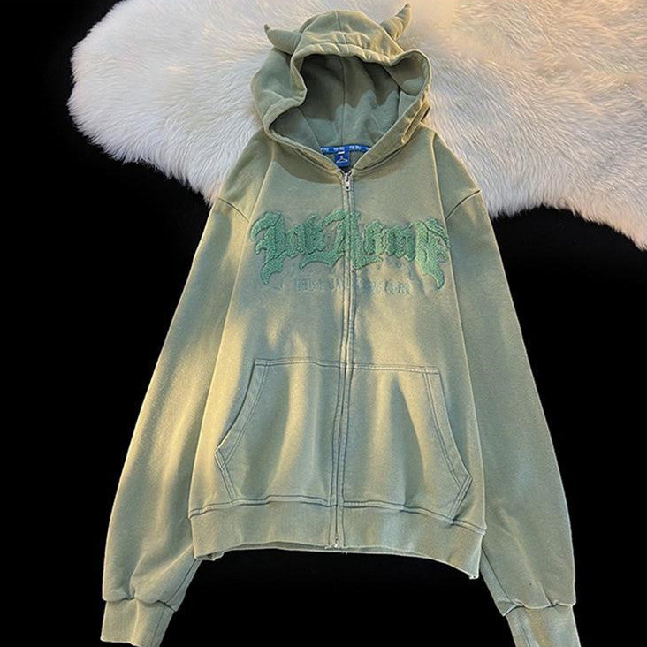 Devil Letter Print Oversized Hoodie for Women
