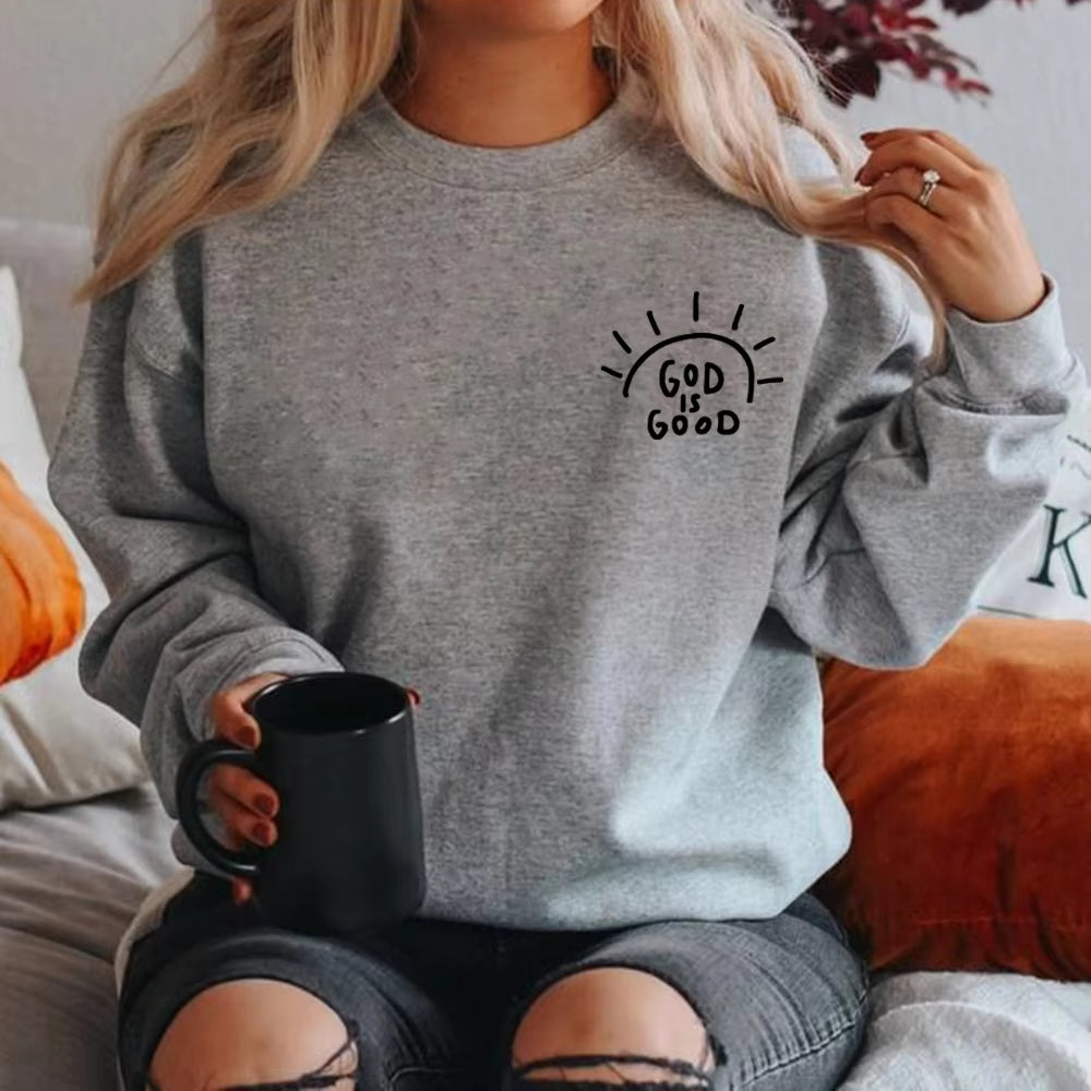 Casual Round Neck Print Sweatshirt for Women