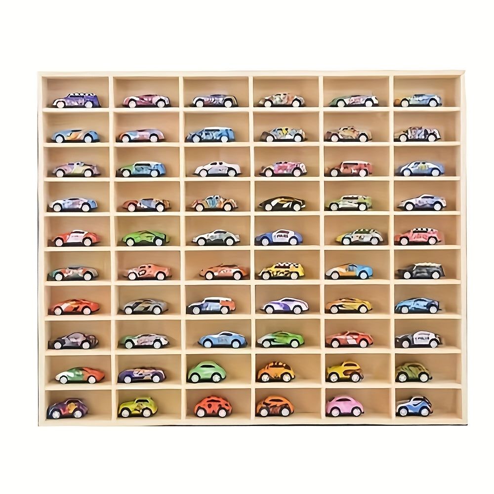 1:64 Scale Solid Wood Collectible Storage Box – Lidless Display Cabinet with 60/80 Compartments and Hooks