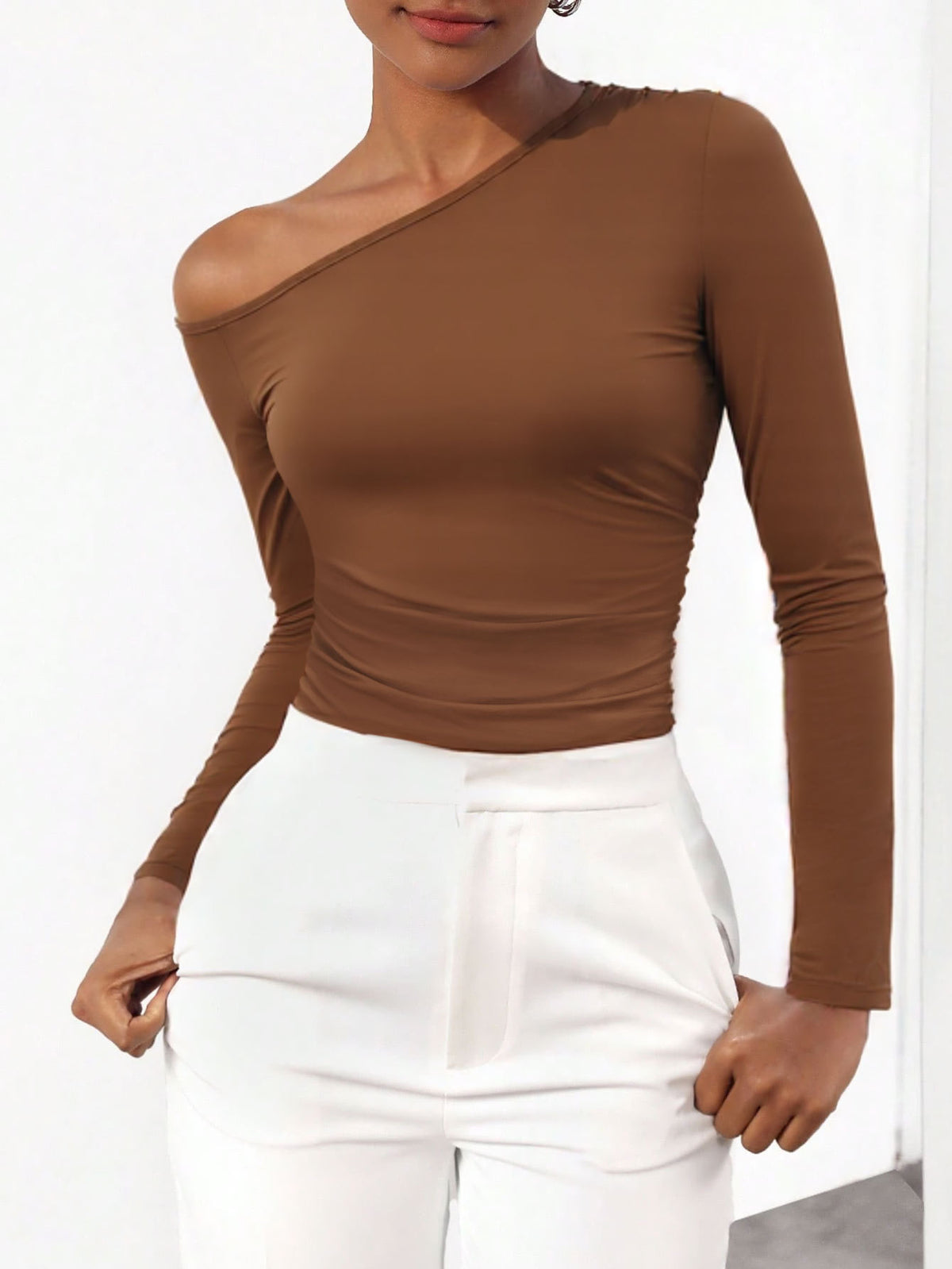 Y2K Off-Shoulder Slim Long-Sleeve Jumpsuit