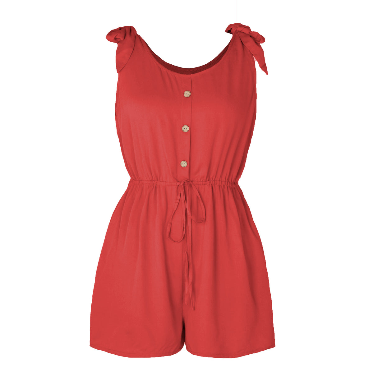 Womens Coconut Buckle Sleeveless Lace-Up Romper Shorts
