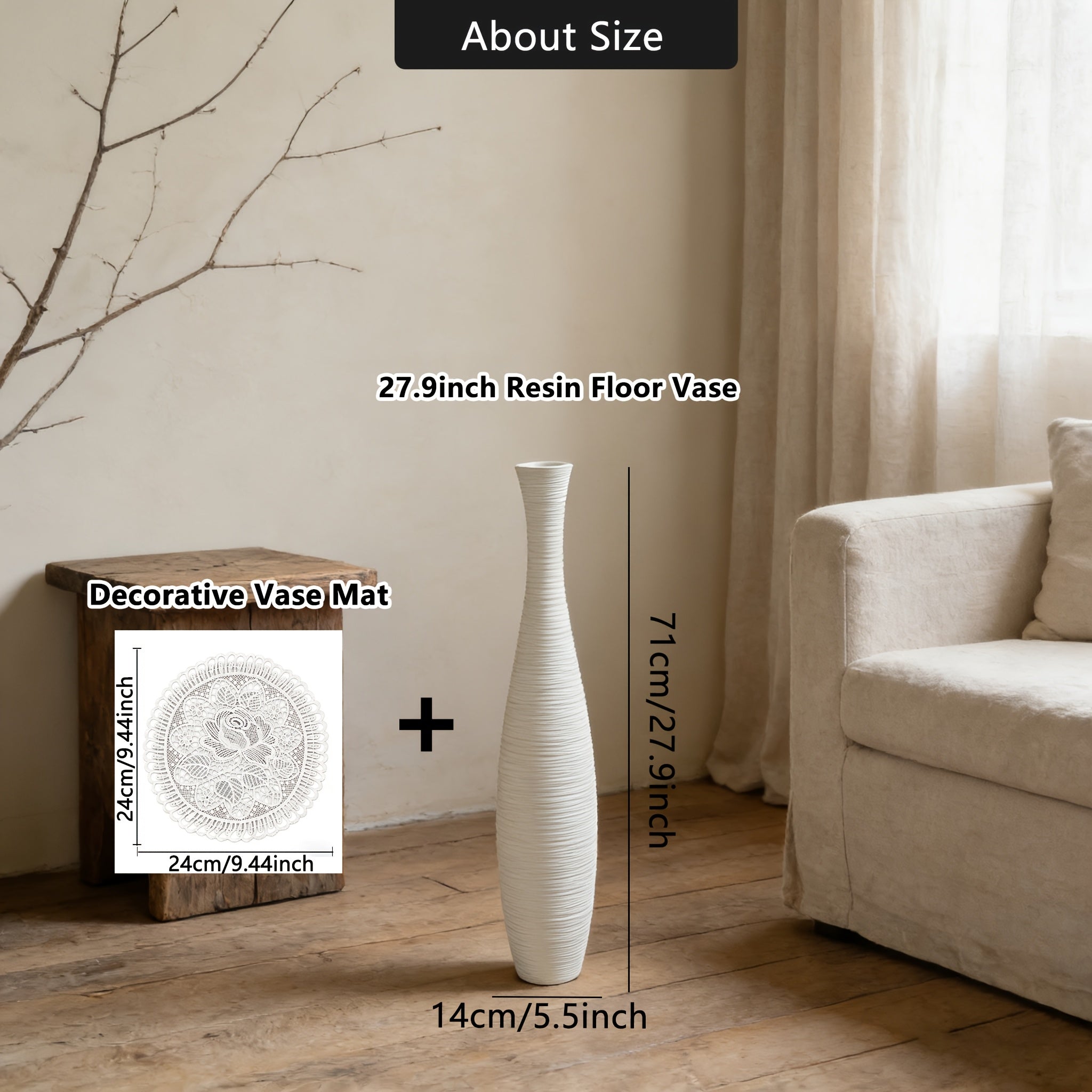 Extra large cylindrical resin floor vase with striped pattern