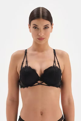 Black Underwire Lace Bra with Full Padding - Supportive and Comfortable