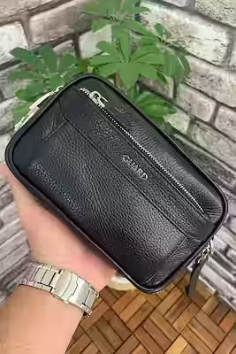 Black genuine leather password handbag with secure compartments and combination lock