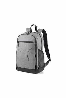 Gray unisex backpack with 26-liter capacity and 3D logo