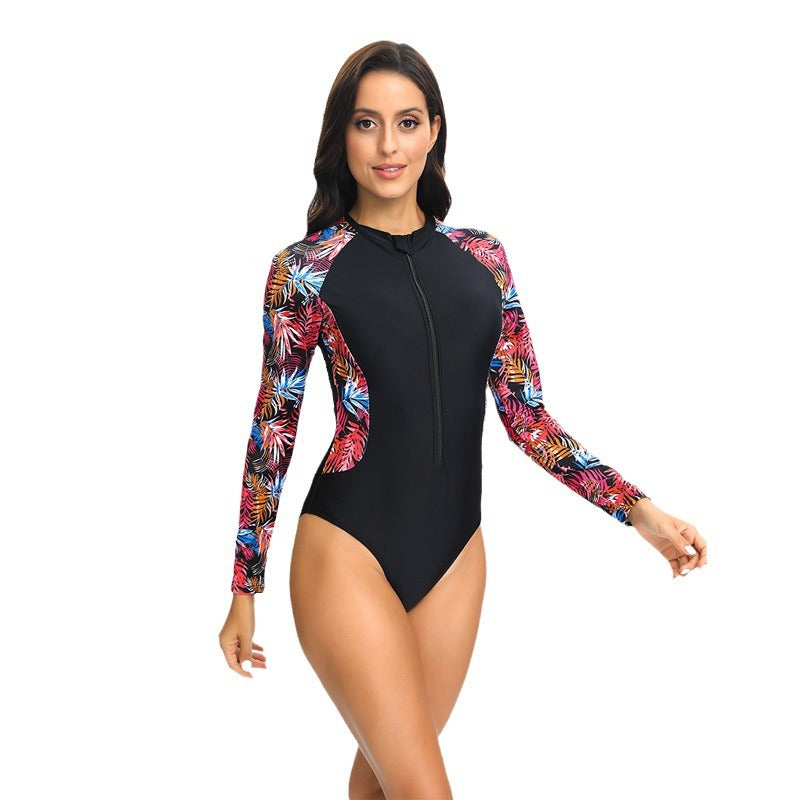 One-piece Long Sleeves Printed Zipper Tight Briefs