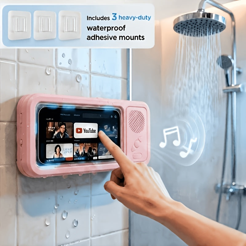 Waterproof Shower Speaker with 360° Rotating Phone Holder – IPX5, Fits 4‑6.8‑Inch Phones