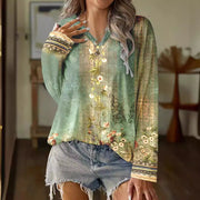 Floral Print V-Neck Long Sleeve Loose Casual Sweater