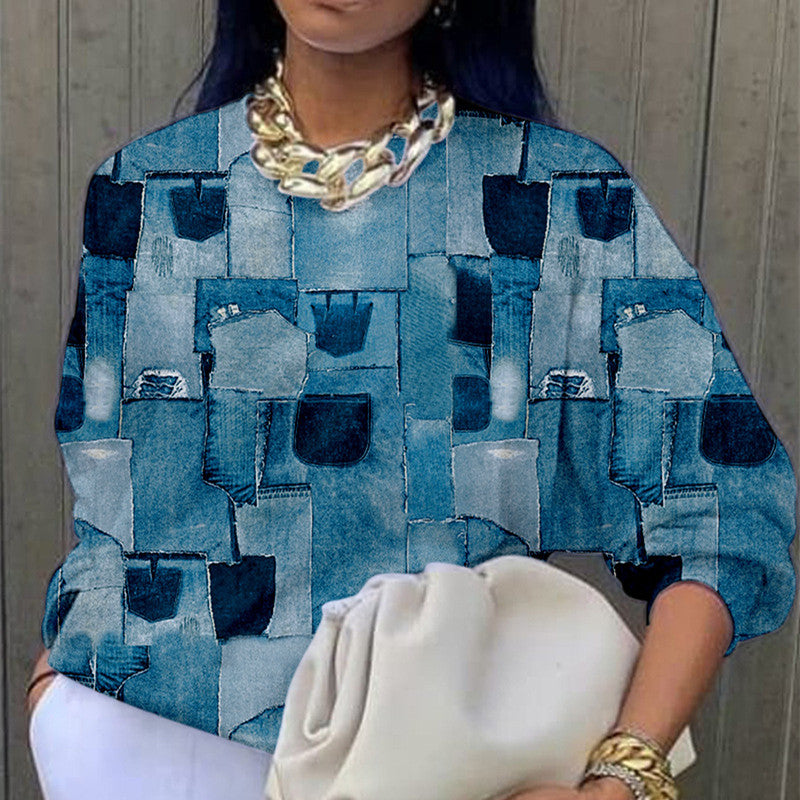 Chic Abstract Print Long Sleeve Pullover Sweater