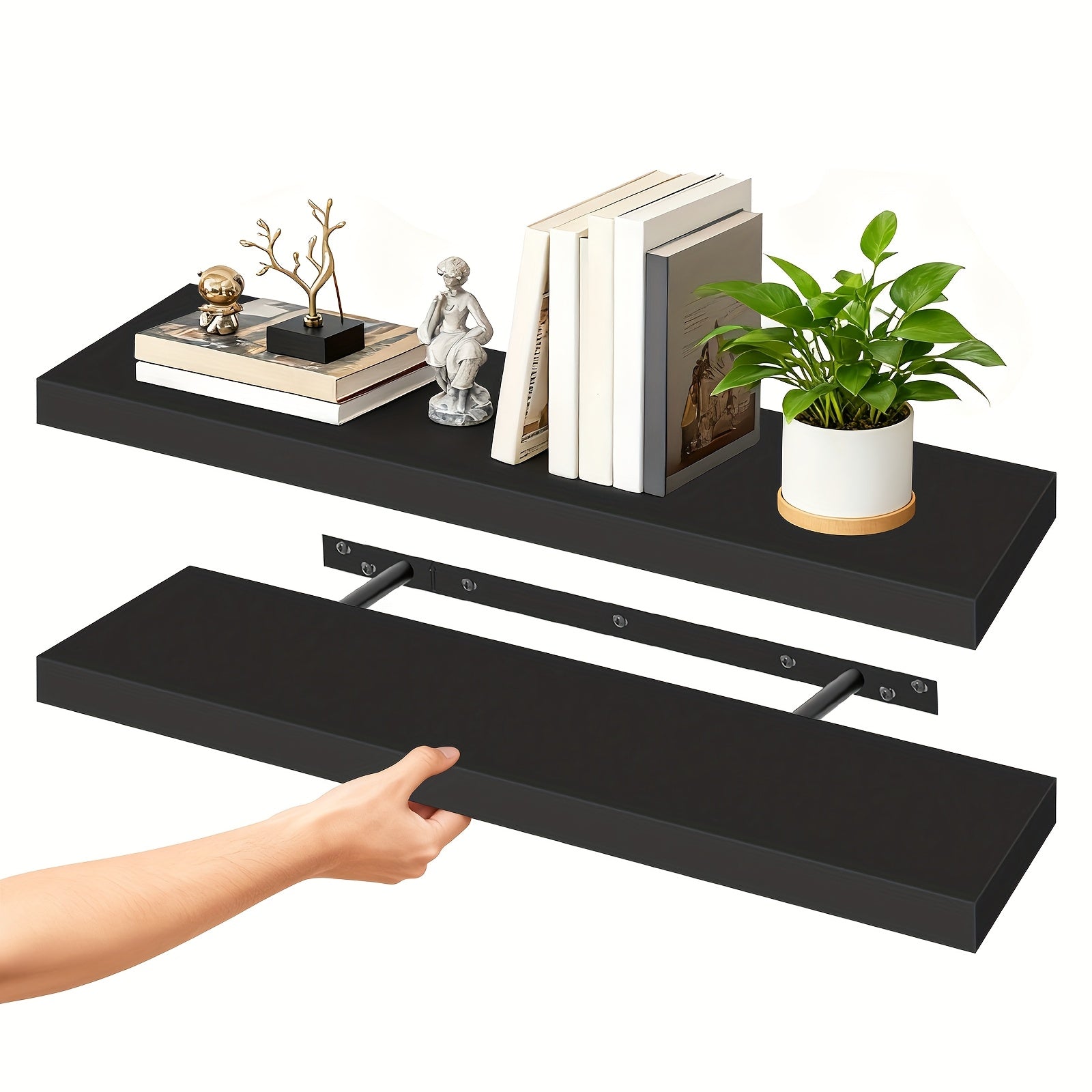 Set of 2 wall-mounted floating shelves with hidden brackets, 31.5 inches