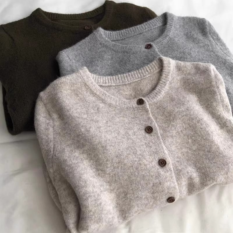 Retro Crew Neck Knitted Cardigan for Women
