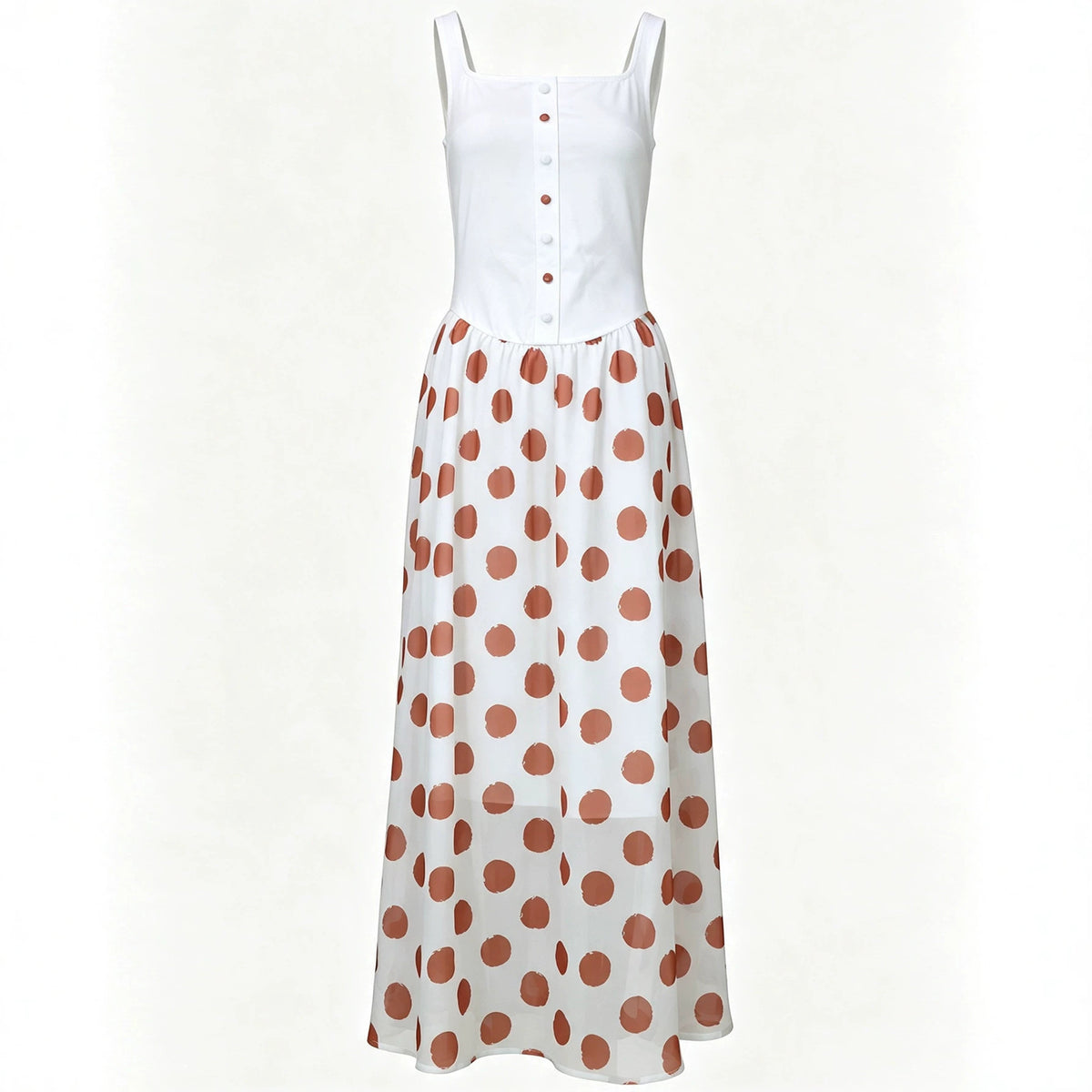 Polka Dot Chiffon Waist-Cinching Strapless Midi Dress