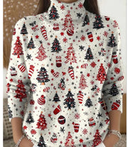 Womens Christmas-print Turtleneck Sweater for Comfort and Style