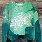 Trendy Digital Print Drop-Shoulder Long-Sleeve Sweater