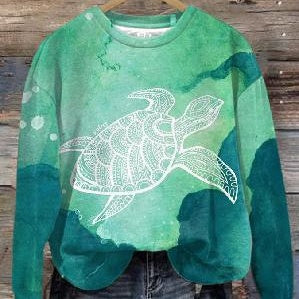 Trendy Digital Print Drop-Shoulder Long-Sleeve Sweater