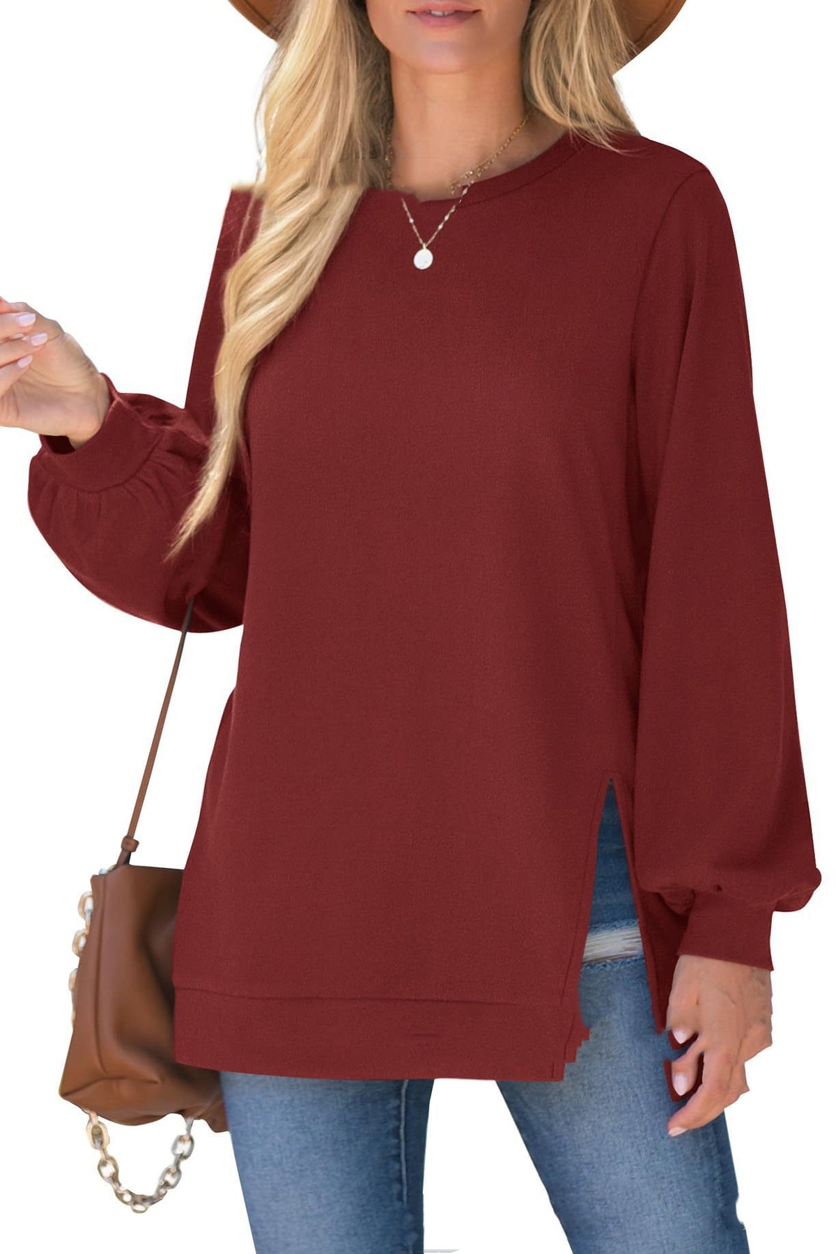Women's Cozy Side Slit Pullover Sweater