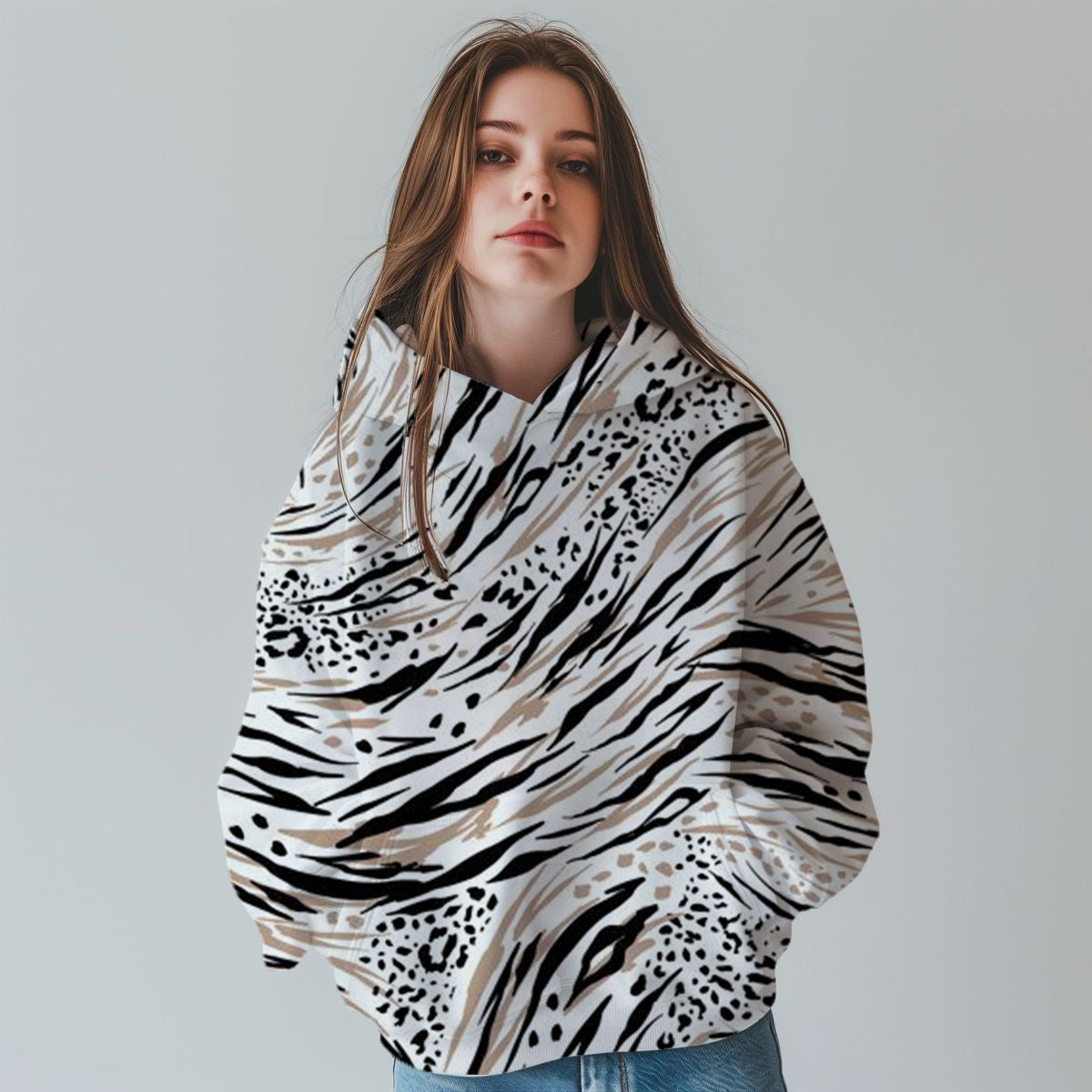 Chic 3D Leopard Print Digital Fashion Sweatshirt