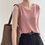 Korean-Style Loose Sleeveless Vest – Casual Round-Neck Top for Women