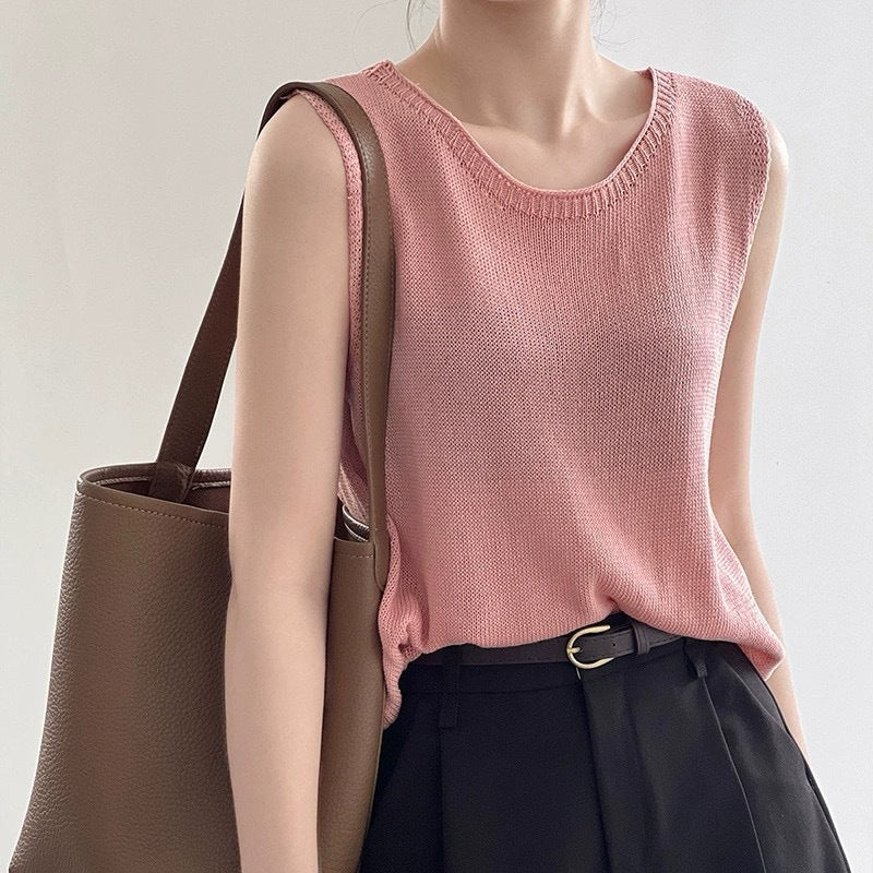 Korean-Style Loose Sleeveless Vest – Casual Round-Neck Top for Women
