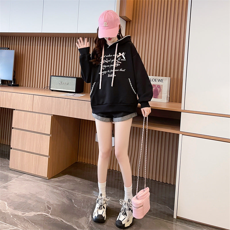 Women's Letter Print Long Sleeve Hooded Sweater