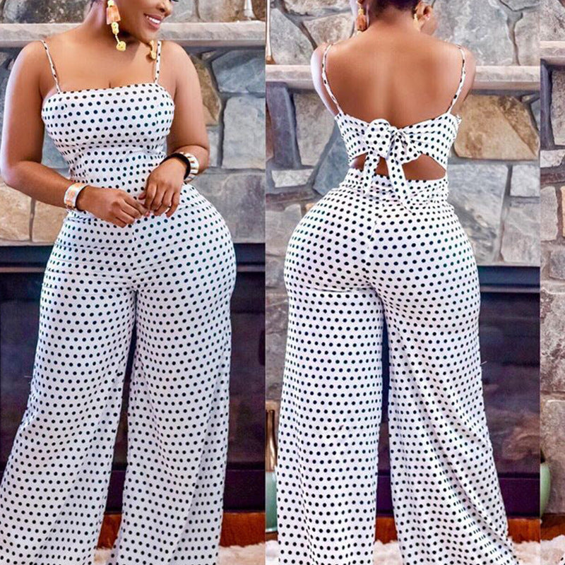 Chic Polka Dot Halter Wrap Jumpsuit