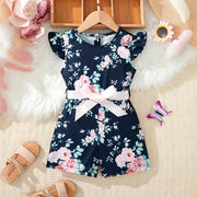 Girls' Flower Printed Jumpsuit Summer Suitable For 1-8 Years Old