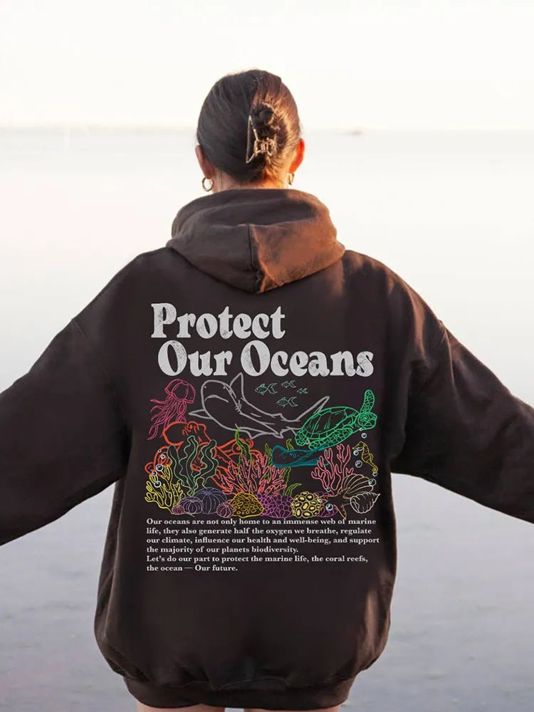 Protect Our Oceans Women's Loose Graphic Hoodie