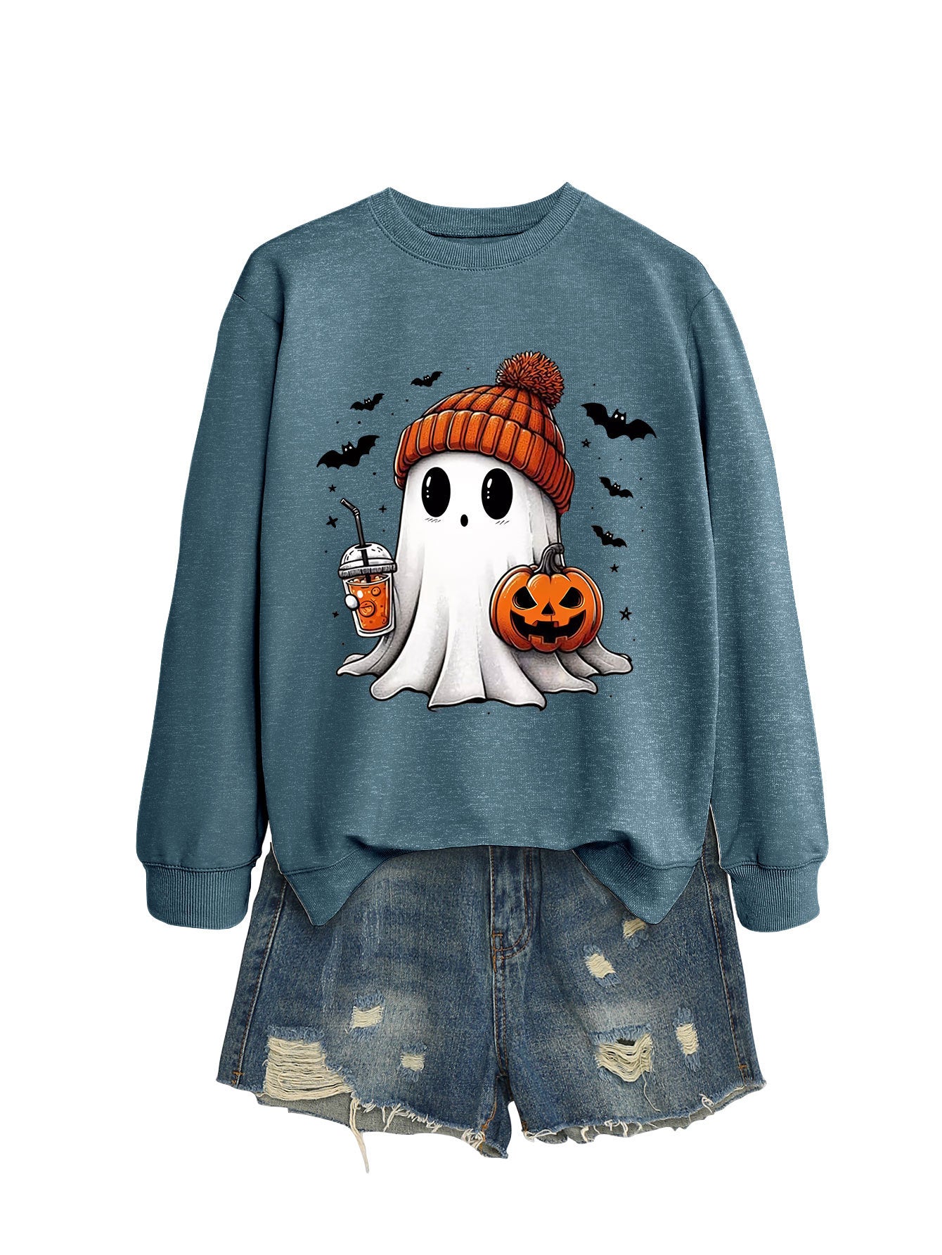 Pumpkin Print Long Sleeve Crew Neck Sweatshirt