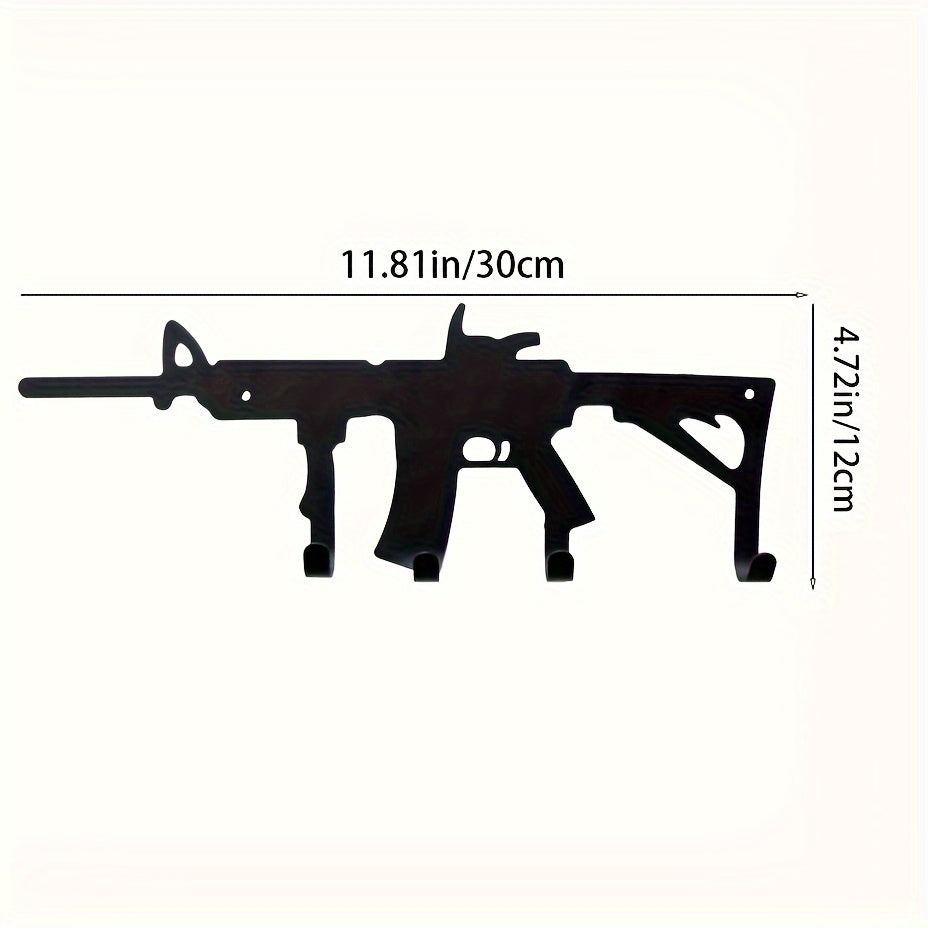 Black Metal Retro Gun-Shaped Wall-Mounted Key Hook Rack